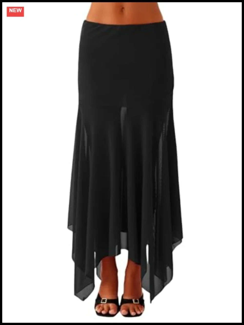 Women Mesh Asymmetrical Maxi Skirt Low Rise Sheer with Lining